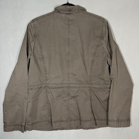 Eileen Fisher Womens Ruffle Collar Jacket Medium Tan Stretch Button Down‎ Blazer - Picture 3 of 11